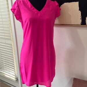 Vibrant Pink V-Neck Dress